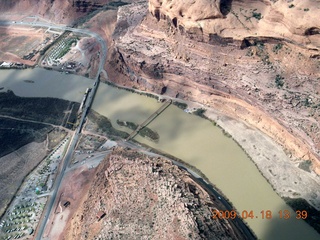 aerial - Canyonlands (CNY) - Colorado River bridge in Moab