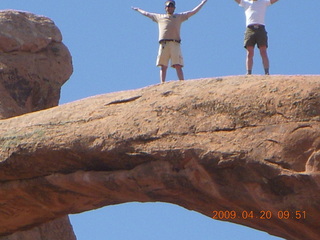 Arches National Park - Devil's Garden hike - two fellows atop Double-O Arch