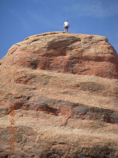 87 6ul. Arches National Park - Devil's Garden hike - two fellows atop Double-O Arch