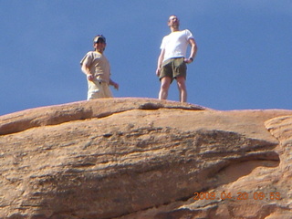 Arches National Park - Devil's Garden hike - two fellows atop Double-O Arch