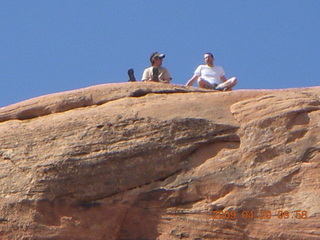 Arches National Park - Devil's Garden hike - two fellows atop Double-O Arch