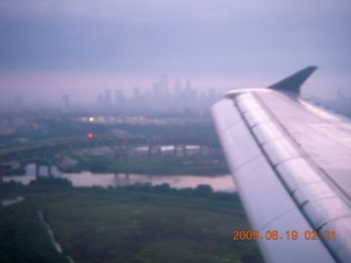 aerial - Philadelphia shipyard at cloudy dawn