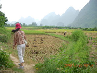 176 6xr. China eclipse - Yangshuo bicycle ride - walk to farm village - Ling