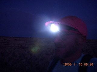 Lathrop trail hike - Adam with headlight