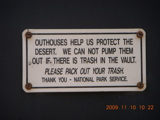 Lathrop trail hike - outhouse sign