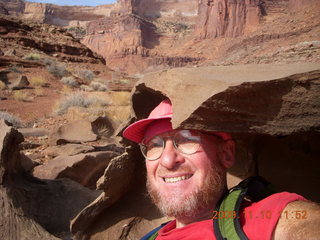 44 71a. Lathrop trail hike - Adam in rock