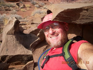 45 71a. Lathrop trail hike - Adam in rock