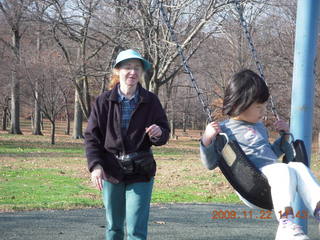 Betsy and Cecelia on swings