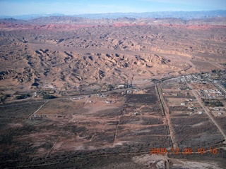 aerial - Virgin River and I-15 canyon in Arizona