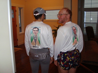 Mercer Island Half Marathon - Greg's and Adam's backs before the race