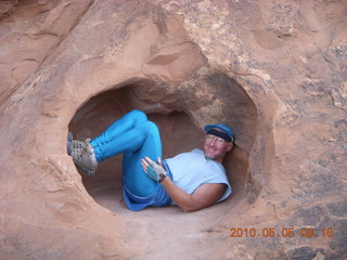 Arches National Park - Devil's Garden and Dark Angel hike - Adam in hole in the rock