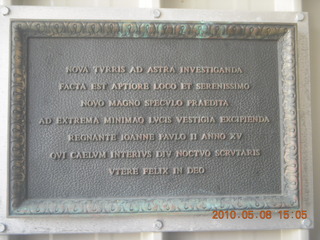 130 778. Vatican telescope at Mt. Graham plaque