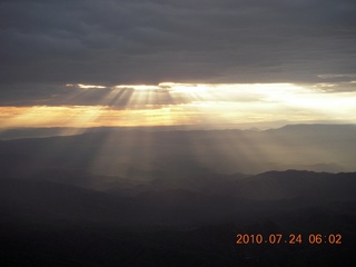 1277 79q. Grand Canyon Caverns (L37) trip - aerial - glorias sun shining through clouds