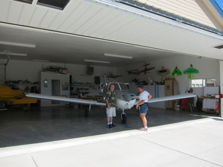 1 7b3. Bob and N8377W and Adam in Watkins hangar