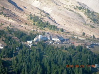 aerial - Oregon - Mount Hood - Overlook Hotel from The Shining