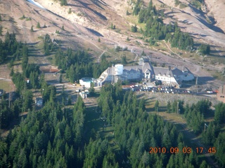 aerial - Oregon - Mount Hood - Overlook Hotel from The Shining