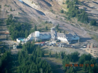 aerial - Oregon - Mount Hood - Overlook Hotel from The Shining