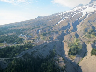 aerial - Oregon - Mount Hood - Overlook Hotel from The Shining