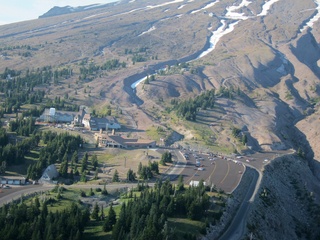 aerial - Oregon - Mount Hood - Overlook Hotel from The Shining