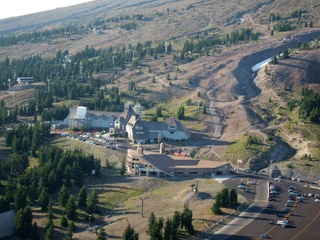 aerial - Oregon - Mount Hood - Overlook Hotel from The Shining