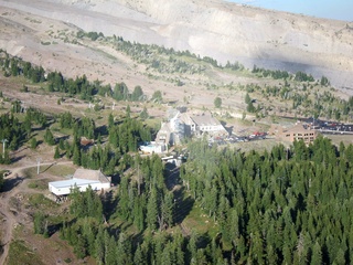 aerial - Oregon - Mount Hood - Overlook Hotel from The Shining