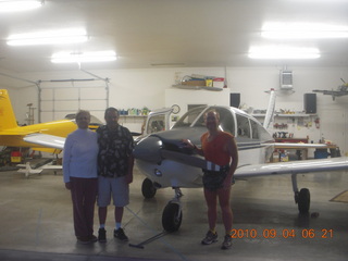 Judy, Bob, N8377W, and Adam in Watkins hangar