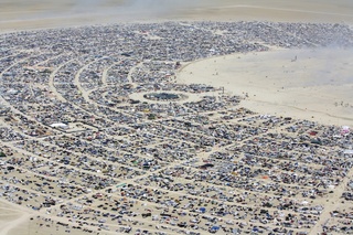 7S5 to DVT trip - aerial - Nevada - Black Rock City - Burning Man - fisheye