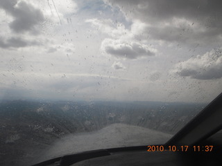 flying home with rain on the windshield