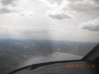 flying home with rain on the windshield