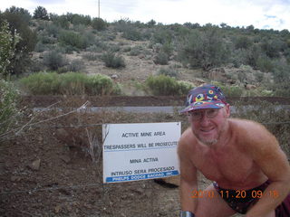 1344 7dl. Adam on Bagdad run - Active Mine area sign