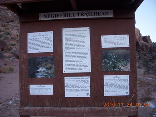 74 7dq. Moab trip - Negro Bill hike - sign