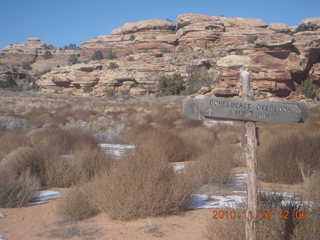 106 7ds. Moab trip - Needles - Confluence Overlook hike - 1.1 miles to go sign