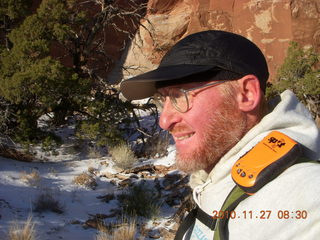 38 7dt. Moab trip - Canyonlands Lathrop hike - Adam with 'Mr. Spot'