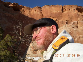 39 7dt. Moab trip - Canyonlands Lathrop hike - Adam with 'Mr. Spot'