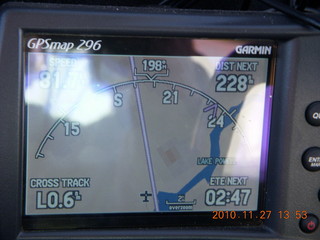 249 7dt. Moab trip - moving map GPS showing Lake Powell and headwind