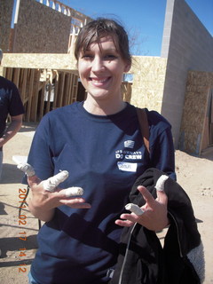 US Airways 'Do Crew' Habitat for Humanity volunteer work - Sarah's blistered fingers