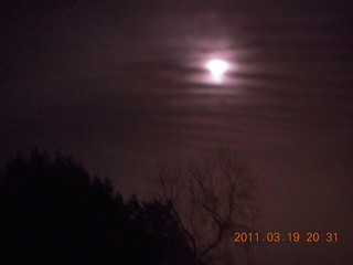 Canyonlands Lathrop Trail hike - pre-dawn sign with moon