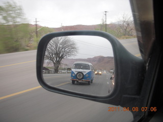 drive south from Moab - VW bus in mirror