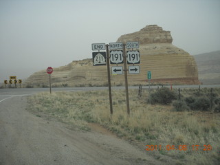 325 7j8. drive from Needles back to Moab sign
