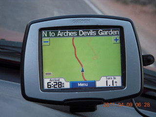 Arches National Park drive shown on GPS (