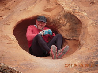Arches Devil's Garden hike - Adam in hole in rock