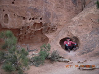 102 7j9. Arches Devil's Garden hike - Adam in hole in rock