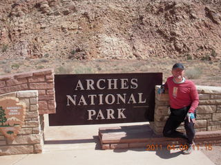 Arches National Park sign with Adam