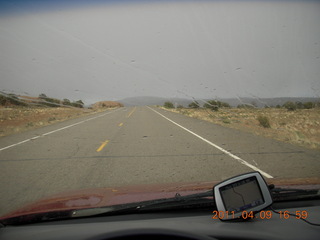 drive back from Dead Horse Point to Moab - hazy view with GPS (