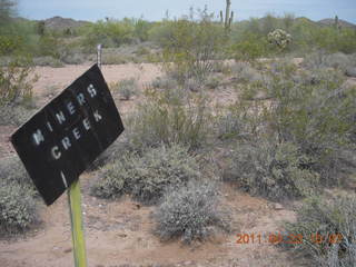 73 7jp. Vulture Mine airstrip run - Miner's Creek sign
