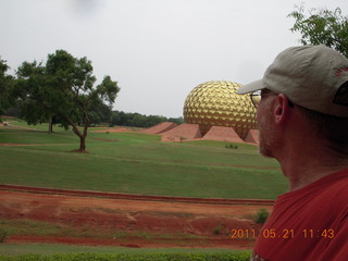 India - Auroville - Adam looking at golden globe