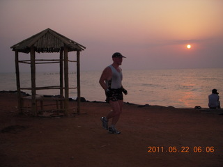 India - Puducherry (Pondicherry) run - Bay of Bengal beach - Adam running -  soft sunrise