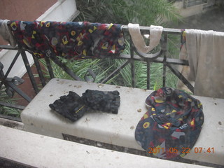 India - my running stuff drying in the warm, humid air in puducherry