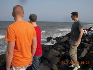India - afternoon group in Puducherry (Pondicherry)  - Bay of Bengal beach - Jon, Sean, Vargo