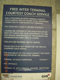 inter-terminal coach service sign at Mumbai (Bombay, BOM)